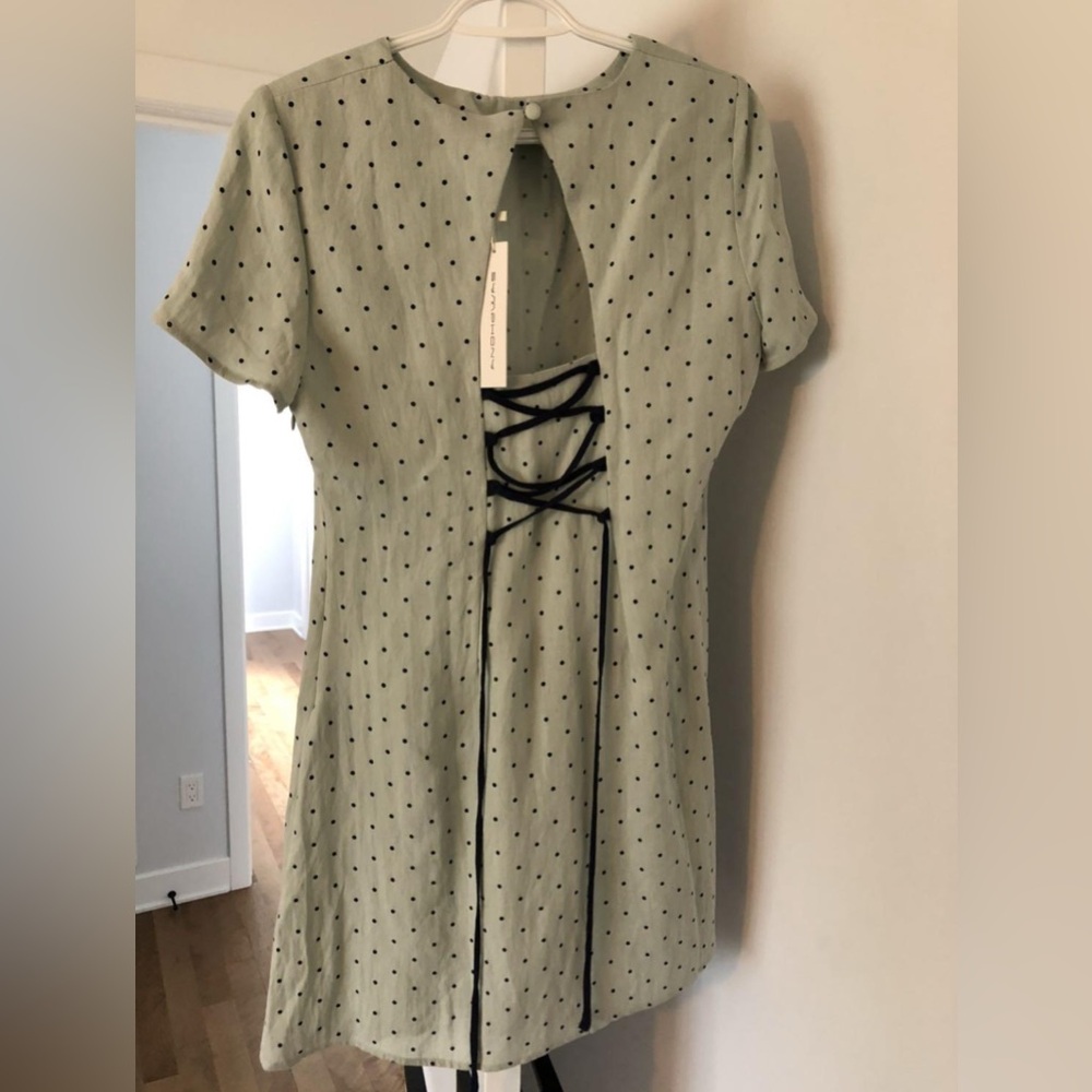 Mint Green Polka Dot Dress with Lace-Up Back